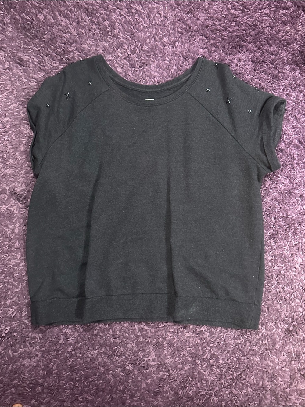 JCP Women's Dark Grey Short Sleeve Embellished Top Size 1X